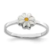 Sterling Silver Rhodium Plated Child's White & Yellow Enamel Daisy Ring Sz 3 - 4