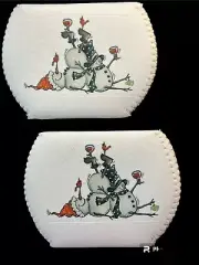 Snowmen Set Of 2 Wine Glass Koozie Coolers Neopren New