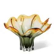 E Style Shaka Wavy Glass Flower Vase Centerpiece Home Decor 41cm Amber/Black