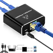 Ethernet Splitter, Aluminum Gigabit Network Port Splitter 1 in 2 Out, 1 Female to 2 Female High Speed LAN Internet Adapter with USB C Charging Cable, Plug and Play for Cat5 Cat5e Cat6 Cat7 Cat8