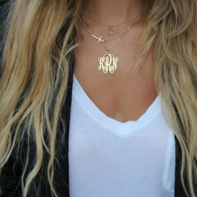 Custom Monogram Necklace-14K Gold Plated-1.5" Pendant & Box Chain-ONecklace ®