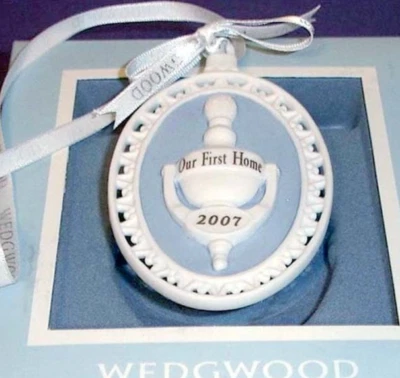 Wedgwood Our First Home Door Knocker Ornament 2007 Jasper Blue & White NEW