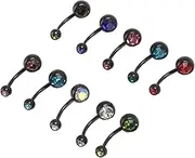 [Generic] Belly Button Ring, Belly Button Piercings 10pcs Stainless Steel Belly Button Ring Stainless Steel Belly Button Rings with Zircon Mixed Color Dual Ended Navel Piercing Jewelry Set