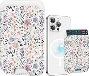 BayPastel X for Magsafe Wallet, Magnetic Wallet Card Holder for iPhone 16/16e/15/14/13/12 Pro/Max/Plus/Mini Case, Leather Strong Magnet Phone Pocket Cute Design Credit Card Fit 3 Cards (Floral Leaves)