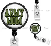 Military Army Mom Work ID Badge Holder Retractable Identification Card Reel