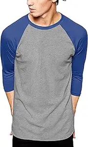 [Hat and Beyond] Mens Baseball Raglan 3/4 Sleeves T Shirts Casual Cotton Jersey S-3XL Gray/Royal Blue