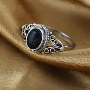 Solid 925 Sterling Silver Black Onyx Stone Ring Statement Jewelry For Women's
