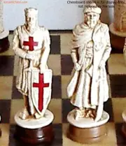 MASSIVE CRUSADERS CHESS MEN - HANDMADE SET - K = 4.5" (antiqued, no board) 363