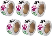 OFFIGAM 6 Roll Set Pet Dog Paw Stickers Sturdy Reusable Boys and Girls Toys Decorative Labels for Preschool Parties