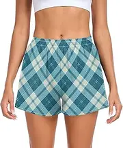 [FRODOTGV] Dark Turquoise Checkeds Athletic Shorts for Women Loose & Comfy Pajama Shorts for Soccer Teenis Exercise Indoor S