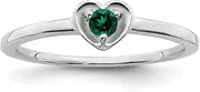 [JewelryWeb] 14k White Gold Created Emerald Love Heart Ring Size 7.00 Statement-Ring for Women