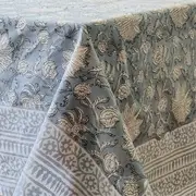 Kolka Poppy Hand BlockPrinted and ScreenPrinted Textiles Tablecloth Blue
