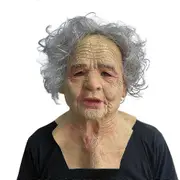 Old Woman Latex Mask Halloween Creepy Wrinkle Face Mask Headgear Cosplay Party Props Head Cover -NMAOV White Hair