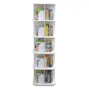 5 Tiers Versatile Square Wooden Rotating Swivel Bookshelf Bookcase Cabinet White 159CM