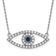 14k White Gold Medium Real Diamond and Sapphire Evil Eye Necklace