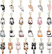 [WEBEEDY] 25 Styles Cat Clip on Charms for DIY Jewelry Making Cute Cat Charms with Lobster Clasps Alloy Cats Pendant Charm for Purse Bracelets Keychains Handbag Zipper Necklaces Accessories, Alloy Steel