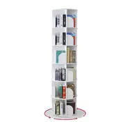 6 Tiers Versatile Round Wooden Rotating Swivel Bookshelf Bookcase Cabinet White 190CM