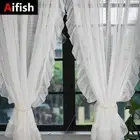White Striped Sheer Curtains RomanticRuffle Design Tulle Light Filtering Drapes