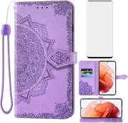 Compatible with Samsung Galaxy S22 Plus S22+ 5G Wallet Case and Tempered Glass