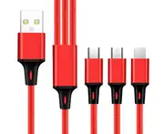 Applicable One Drag 3 Light Data Cable Android Typec Apple Keychain 3 In 1 Charging Line-Red