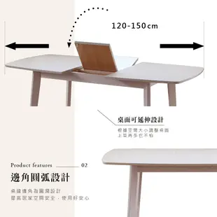 【RICHOME】亞特蘭特北歐風120CM可延伸150CM餐桌椅組-一桌四椅 (2色) (6.6折)