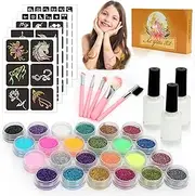 Kids Arts Kits for Girls, Temporary Tattoos for Kids Girls Age 8 9 10 11 12 Birthday Party Gifts Arts and Crafts Sets for Girls Kids Body Face Paint Kids Glitter Tattoo Stencils Kit for Girls Adults