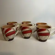 Crate & Barrel Snowman Red Hat Cups Made in Italy Terra Cotta Holiday Lot Of 6