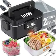 Kimfead Electric Lunch Box 80 W 2.5 L Stainless Steel Removable Portable Lunch Box 12 V/24 V/230 V Insulated Heat Box Car/Truck/Office with Insulated Bag (2.5 L Black)