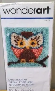 Wonderart Owl Latch Hook Kit 12 x 12" Hoot Hoot New Sealed #426112 Beginner