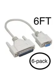 6ft DB9 Female to DB25 Male DB9F/DB25M Null Modem Adapter Cable White (6- Pack)