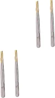 VICASKY 2sets 2pcs Stainless Steel Eyebrow Clamps Electroplated Tweezers Flat Mouth Oblique Mouth for Eyebrow Shaping Eyelash Application Beauty Care Tools 2pcs*2