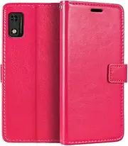 [Shantime] Leather Case Compatible with Tecno POP 6C, Business Design Magnetic Flip Cover with 3 Card Slots, Photo Frame, and Hidden Wallet(Rose Red)