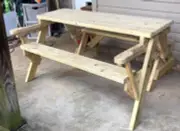 Picnic Table Converts To Bench -How-to Build Paper Pattern Plan to DIY Build.
