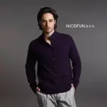 【NICOFUN 愛定做】100%CASHMERE 真羊絨 男仕 中高領 長袖針織外套 開襟衫 鈕釦式 52碼(輕盈保暖 秋冬必備)