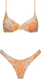 [VOLAFA] Women's Triangle Bikini Set Textured Frilled Smocked Ruched Push Up Swimsuit Two Piece Bathing Suit