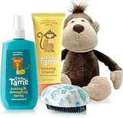 T is for Tame 4-in-1 - 100% Natural Hair Taming Kit with Detangler Spray & Leave in Cream for Bed Head, Frizz & Flyaways - Plus Adorable Plush Monkey that Entertains While Parents Tame Hair