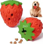 2 PCS Dog Chew Toy, Interactive Treat Dispensing Chew Dog Toy, Strawberry Flavor Chew Toy for Aggressive Chewers, Durable Natural Rubber Toys for Small, Medium and Large Dog Enrichment