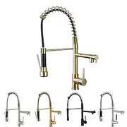 Kitchen Faucet Pull Out Sink Mixer Taps Dual Spout, High Arc Spring Vessel Brass Taps, Single Handle 360 Swivel Sprayer with Hot and Cold Water Hose