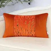 Orange Throw Pillow Cover Velvet Cushion Cover Branches Rectangular