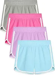Resinta 4 Packs Girls Running Shorts Summer Kids Athletic Shorts Quick Dry Workout Dolphin Shorts Polyester Active Shorts