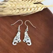 Navajo Robert Gene Sterling Silver Overlay Wolf Drop Earrings with Paw Details
