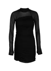 Helmut Lang Ruched Chiffon Mini Dress - Black - M (UK12 / M) M (UK12 / M)