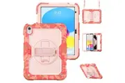 iPad A16 11th Gen 11 Inch 2025 Full-Body Drop Protection Cover with Screen Protector & Shoulder Strap-Pink Camo