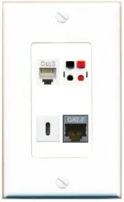[4 Ports] CAT7 PHONE SPEAKER USBC Wall Plate DecorZ White