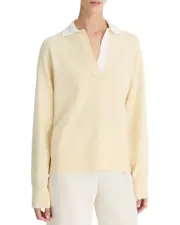 Vince Contrast Collar Cashmere-Blend Polo