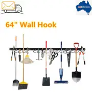 64" Garden Tool Storage Wall Metal Hook Hold Tidy Organizer Rack Broom Hanging