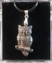 Hematite Owl Leather Choker Necklace Gem Pendant Charm