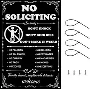 Metal No Soliciting Sign for House Front Door Yard Fence 12 x 8 Inch No Soliciting for Home, Don't Knock Don't Ring Bell No Solicitation Sign with 3 Installation Ways