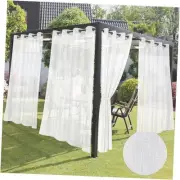 White Outdoor Sheer Curtains for Patio Waterproof 4 Panels-Linen Semi Voile