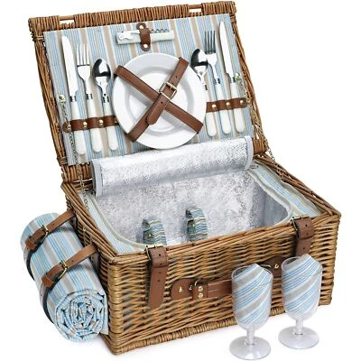 Picnic Basket Set for 2 Persons, Willow Hamper with Large Insulated Cooler Co...
